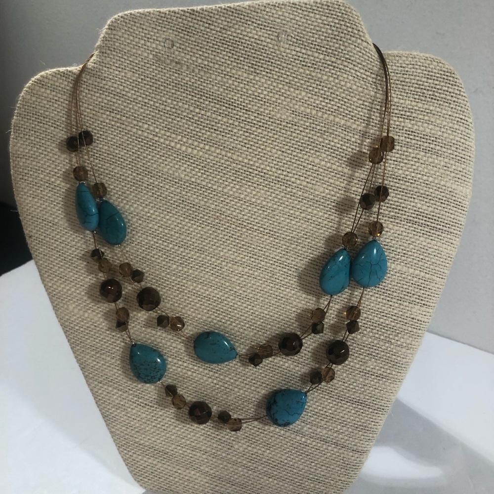 2 Layered Necklace Turquoise Stones and Beads